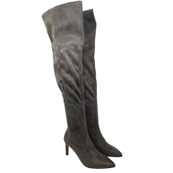 Calvin Klein Sacha Over the Knee Boots Womens 5 Gray Faux Suede Heels - Picture 1 of 13
